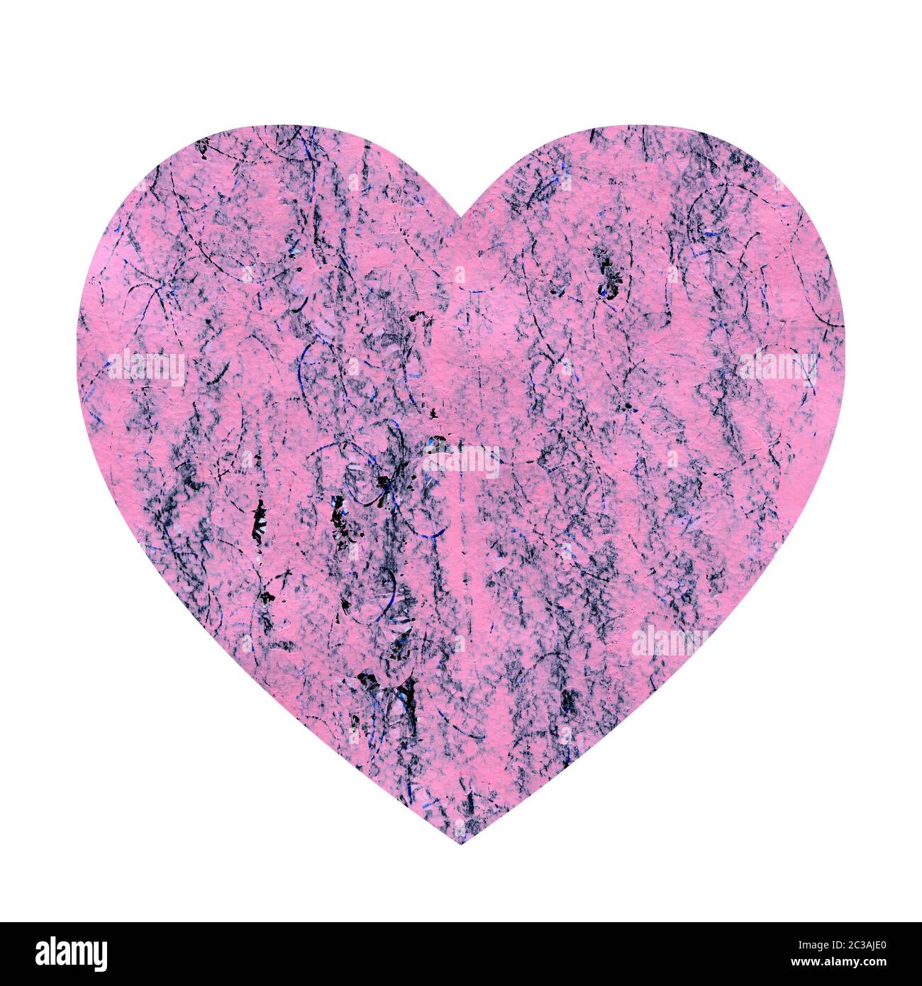 Pink abstract heart shaped grunge background. Texture with scratches, dots, wavy lines with black and blue. Imitation of snake skin. Template for the Stock Photo