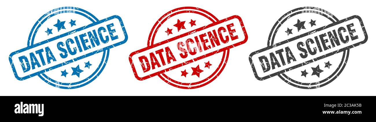 data science stamp. data science round isolated sign. data science label set Stock Vector