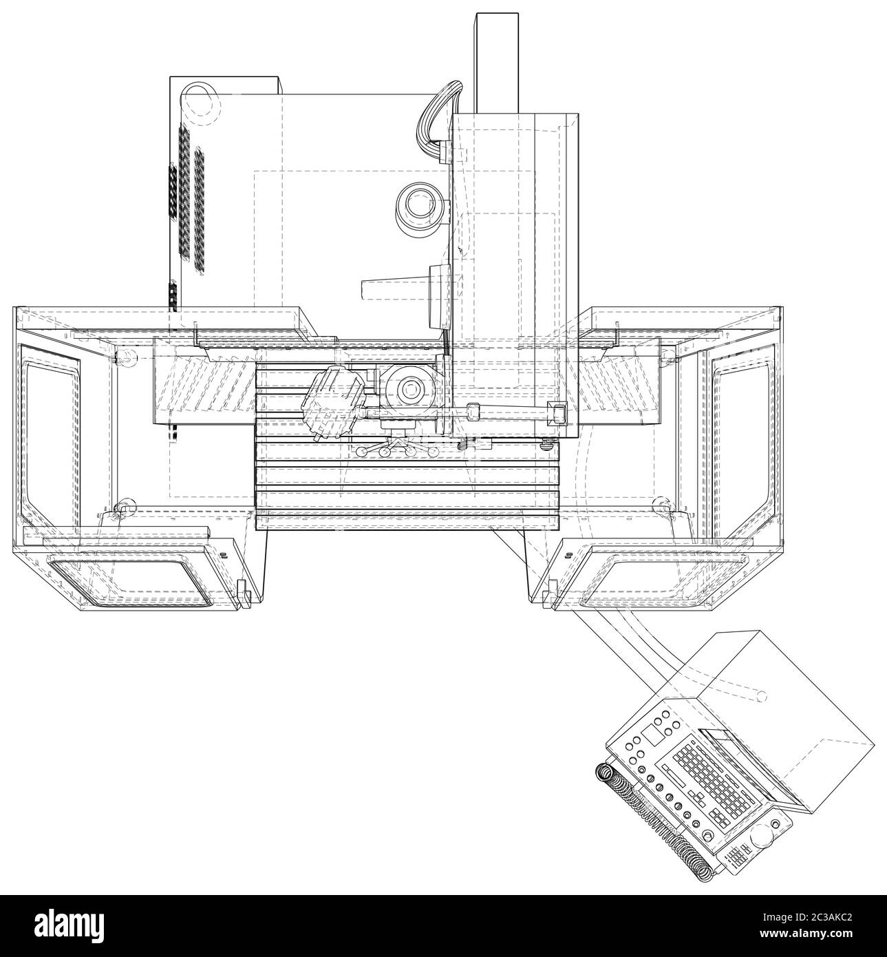 Milling CNC machine. Vector Wire-frame isolated on background. Vector rendering of 3d. Stock Vector