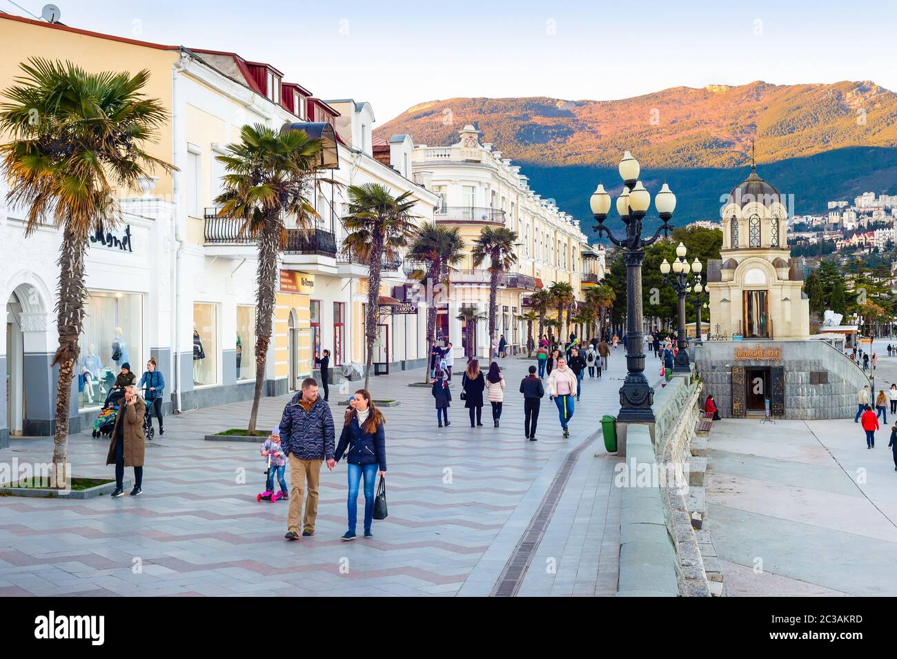 People walking, embankment, Yalta, Crimea Stock Photo