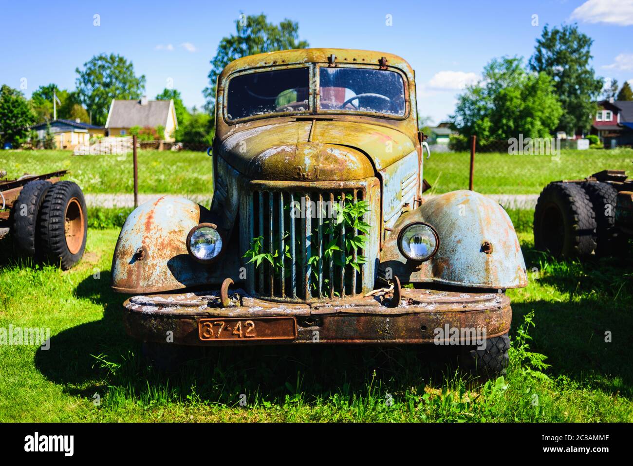 Jarva-Jaani, Estonia - June 13, 2020: Old rusty Soviet Russian car ZiL with cracked paint Stock Photo