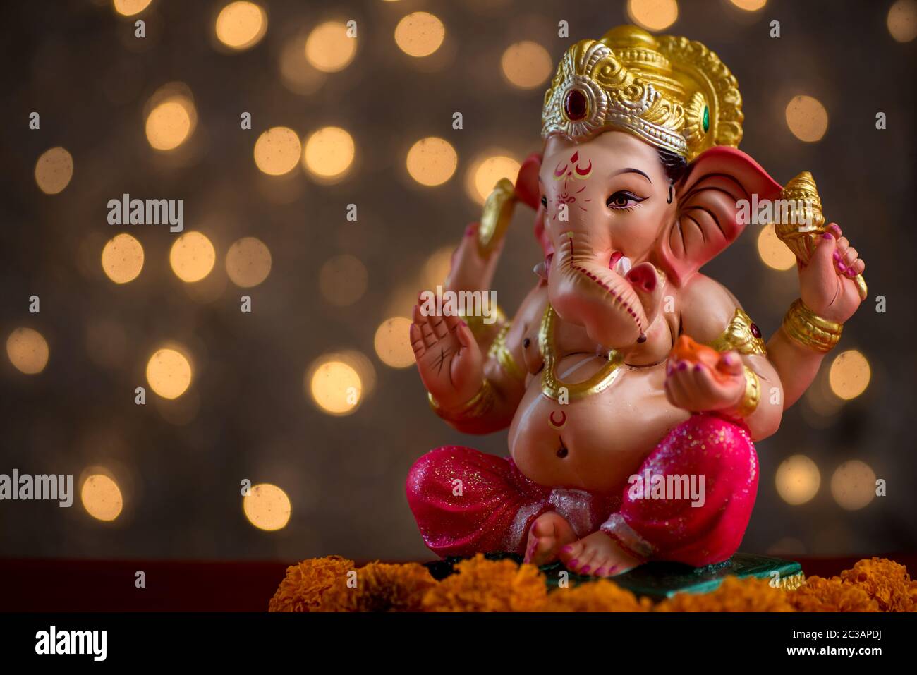 Hindu God Ganesha on Blured bokeh background, Ganesha Idol Stock ...