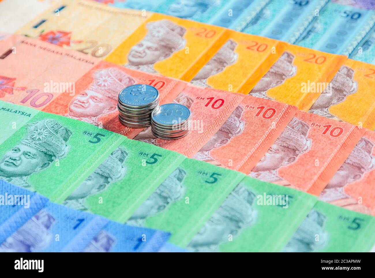 Malaysia Currency Of Malaysian Ringgit Banknotes And Coins Background Sen Coins Of Five And Ten On Paper Money Of One Five Ten Twenty And Fifty Ri Stock Photo Alamy