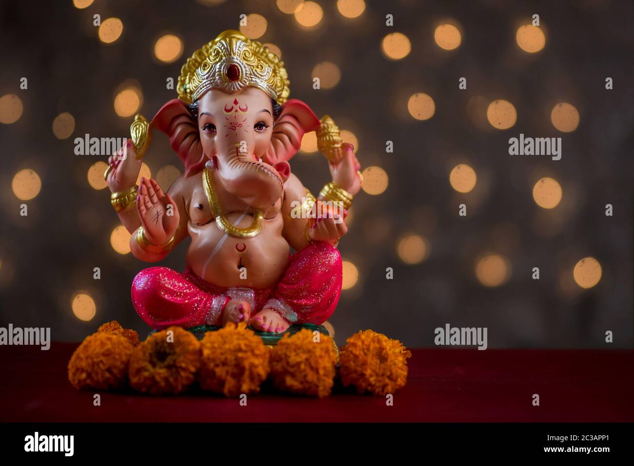 Hindu God Ganesha on Blured bokeh background, Ganesha Idol Stock Photo ...