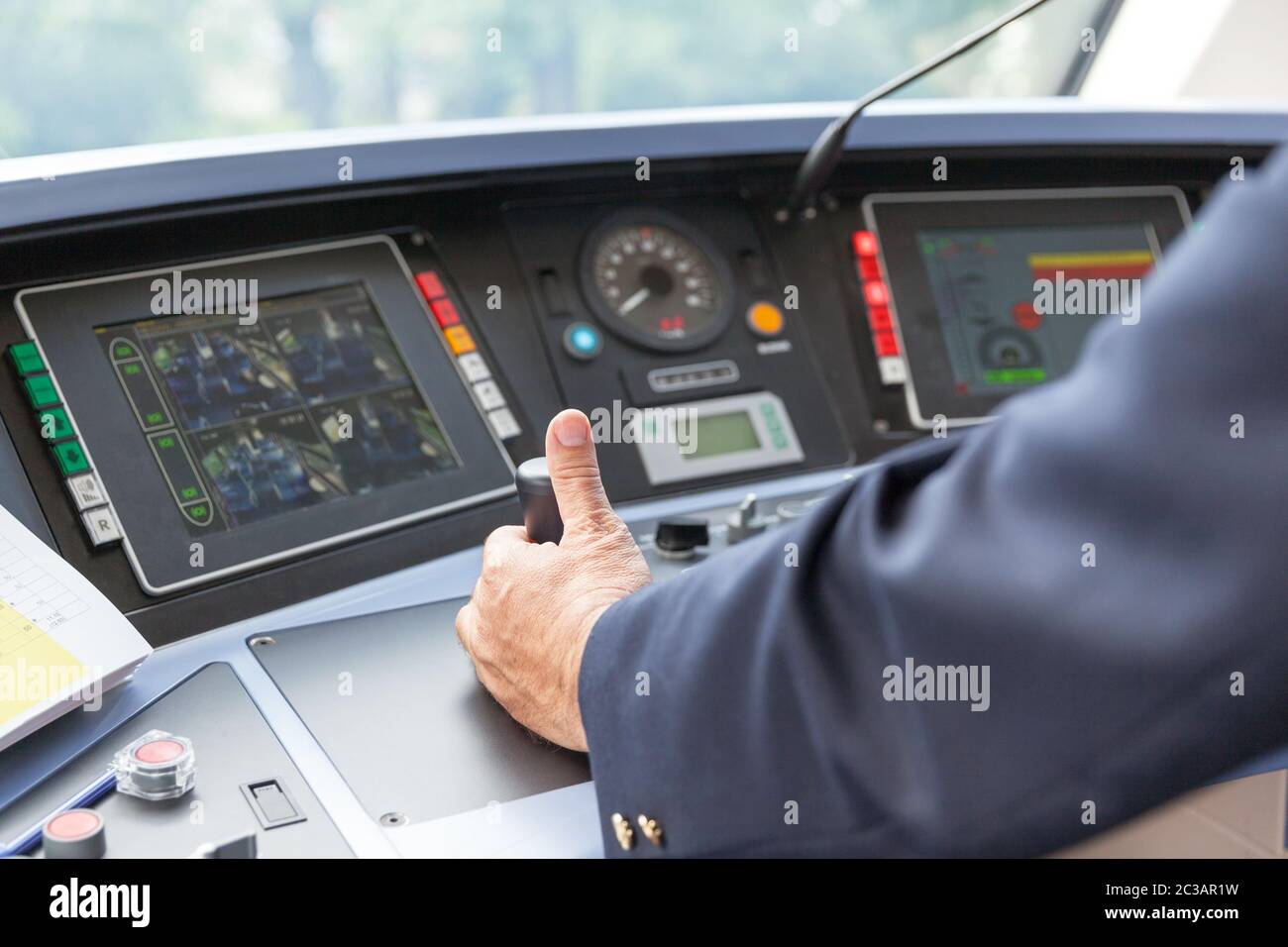 Railroad engineer at work Stock Photo