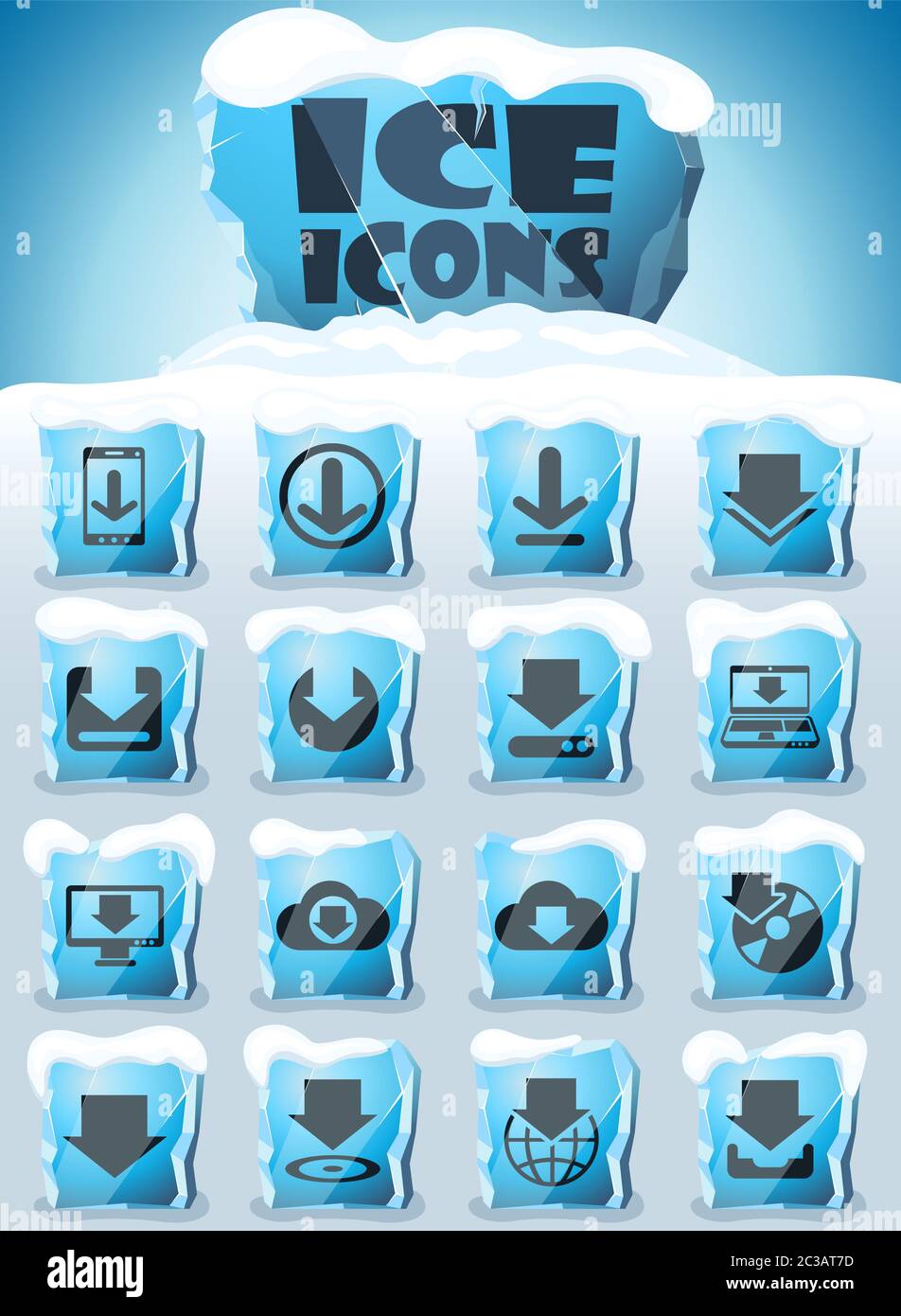 download vector icons frozen in transparent blocks of ice Stock Photo ...