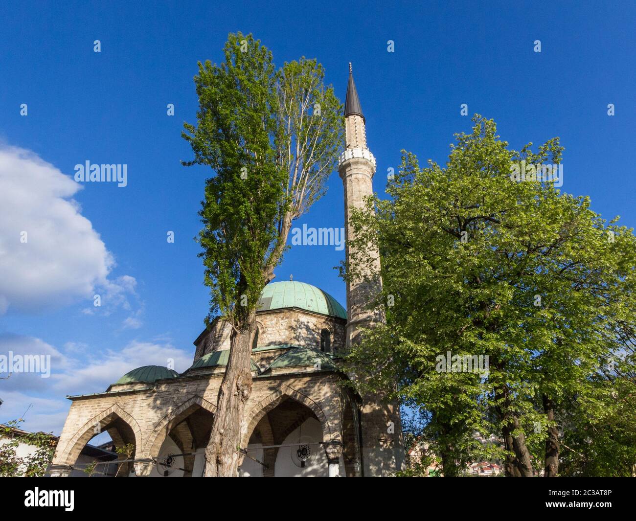 Bascarsija mosque in Sarajevo, Bosnia and Herzegovina. Also called Bascarsijska Dzamija, the mosque is one of the main landmarks of the ottoman part o Stock Photo