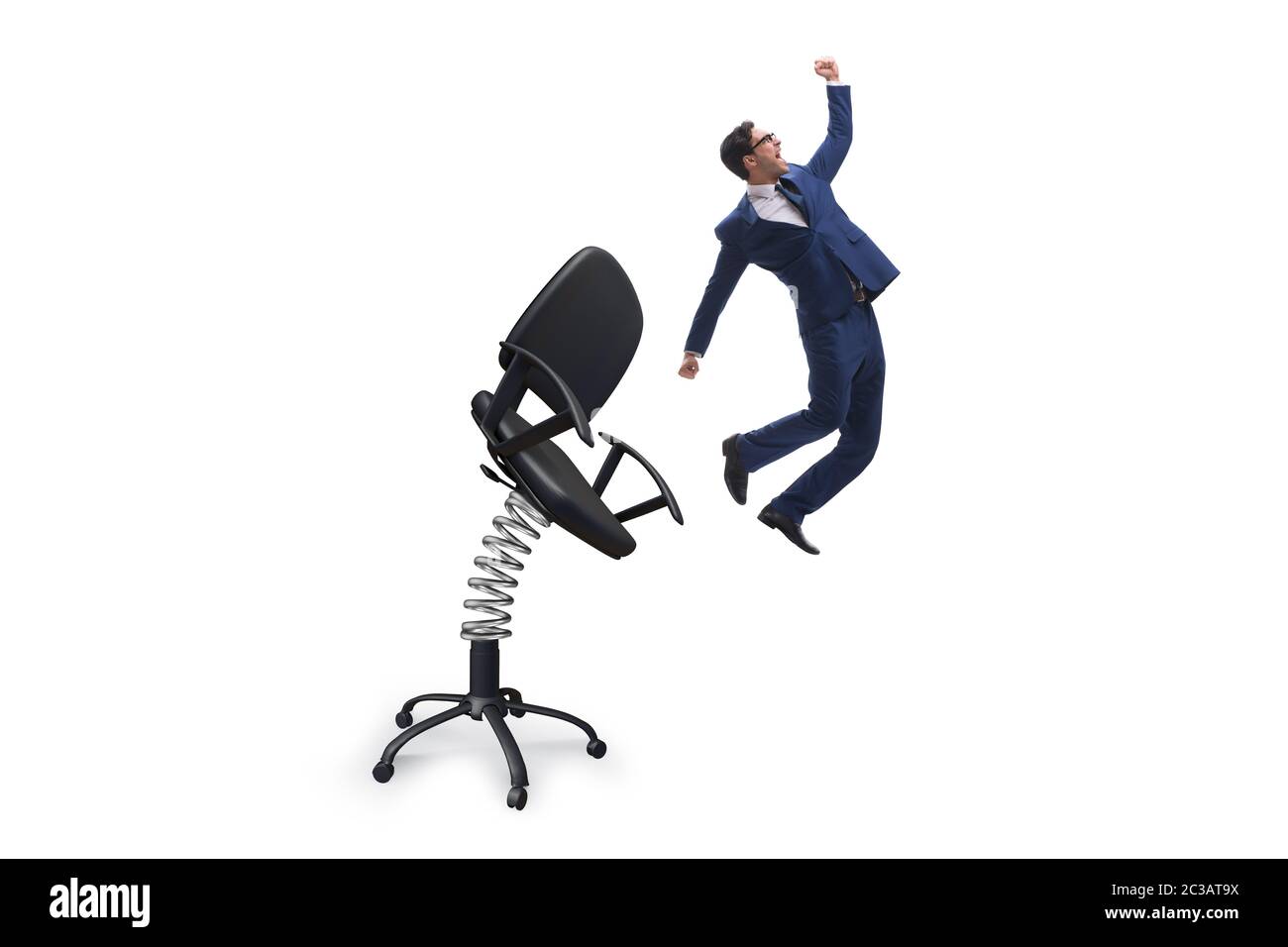 Promotion concept with businessman ejected from chair Stock Photo Alamy