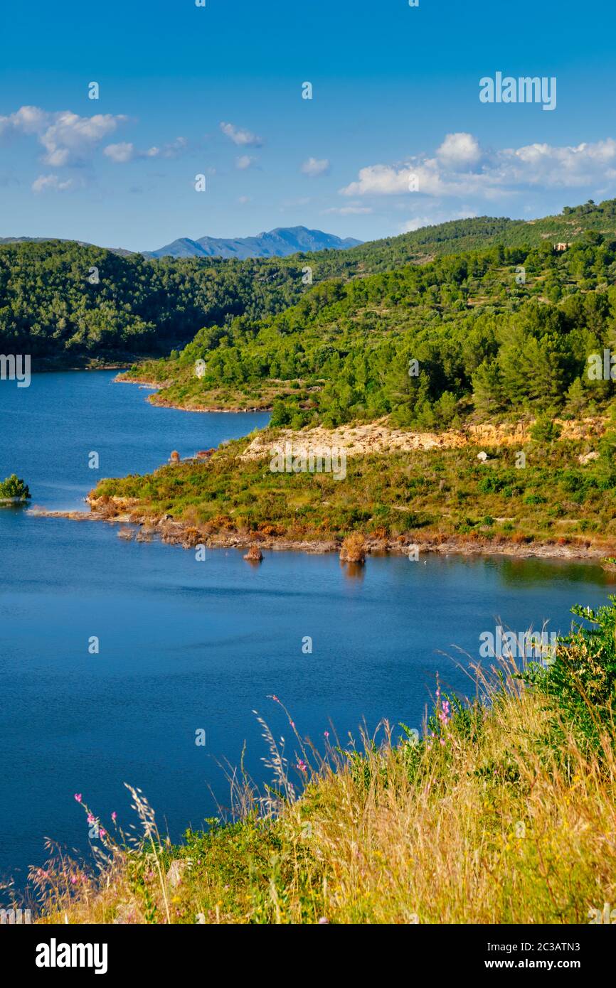 a view over the Gaia River at the El Catllar reservoir, in El Catllar, in the Province of Tarragona, Spain Stock Photo