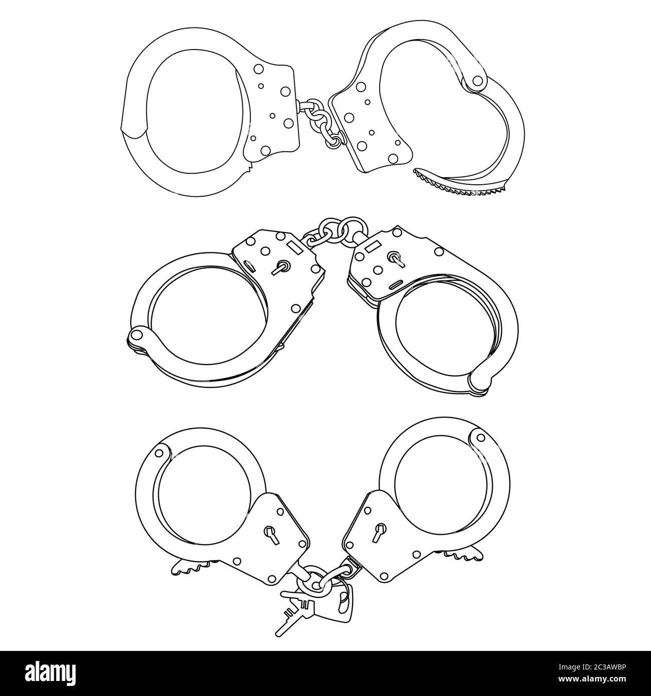white background, simple sketch of handcuffs, set Stock Vector Image