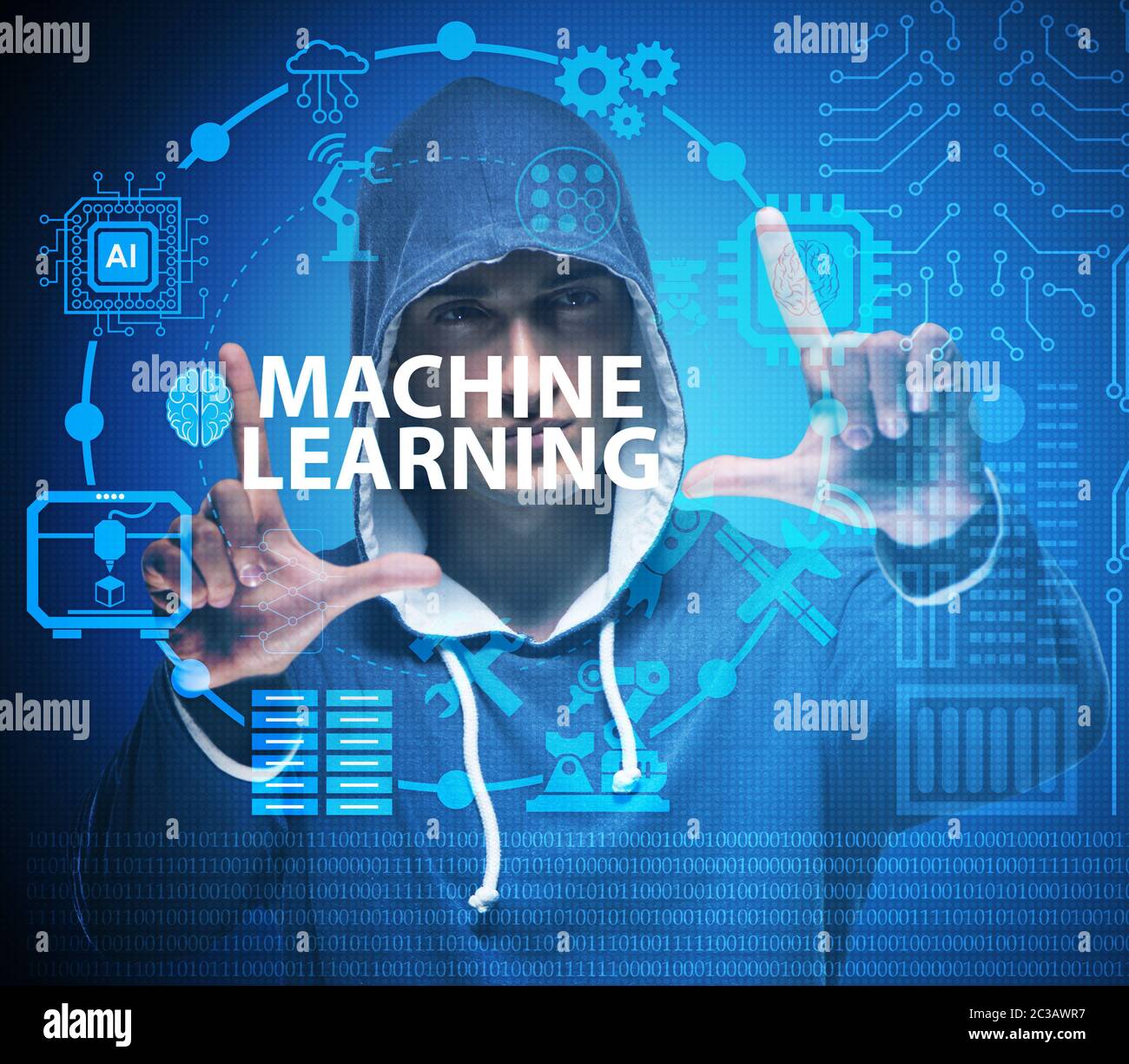 Hacker in machine learning concept Stock Photo - Alamy