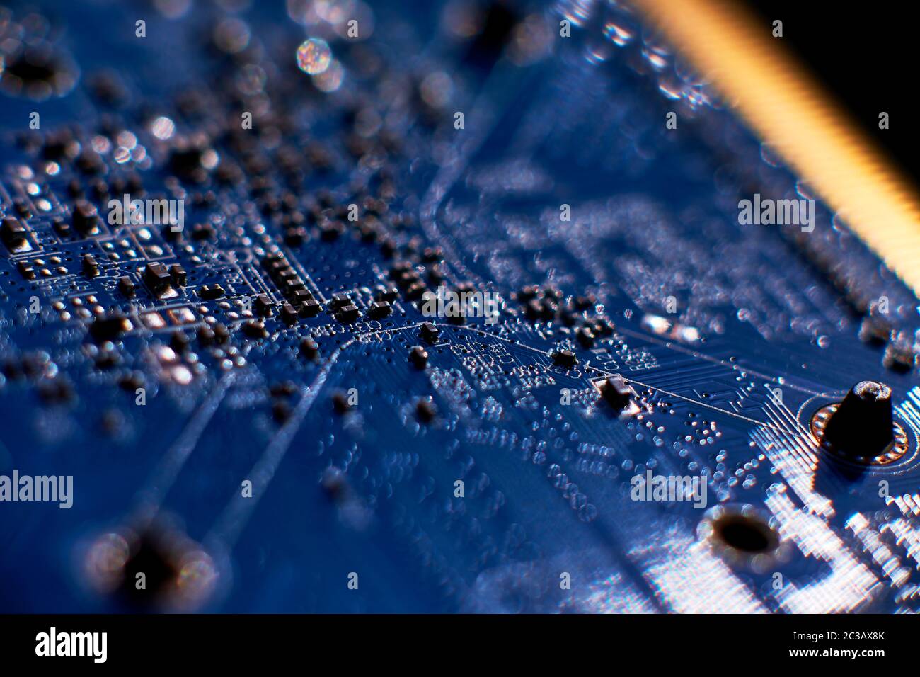 printed circuit Board with chips and radio components electronics Stock Photo