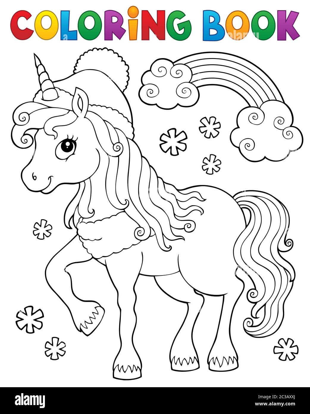 Coloring book winter unicorn theme 1 - picture illustration Stock Photo ...