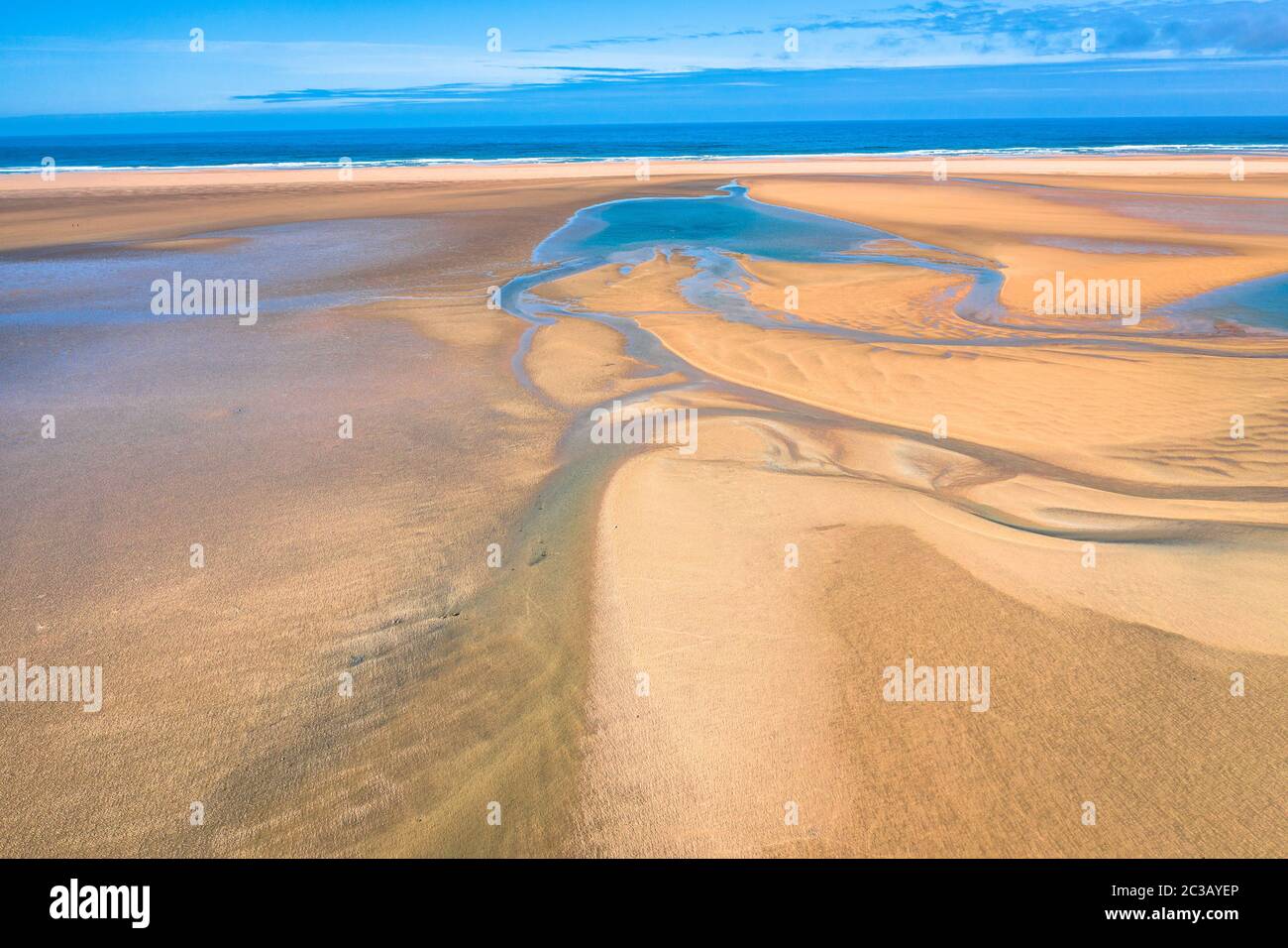 Aerial view of Raudasandur beach at the west fjords of Iceland Stock
