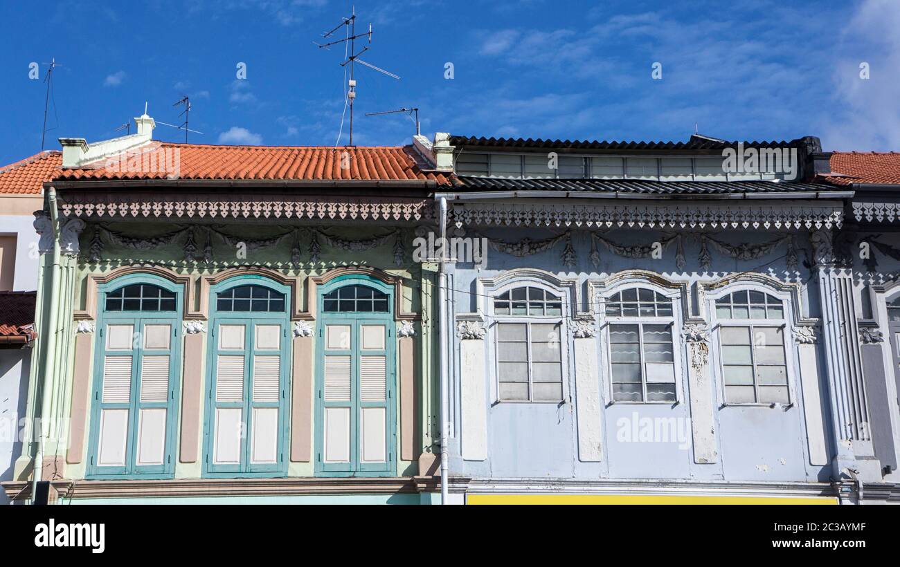 geylang Singapore district historic architecture facade windows Stock Photo