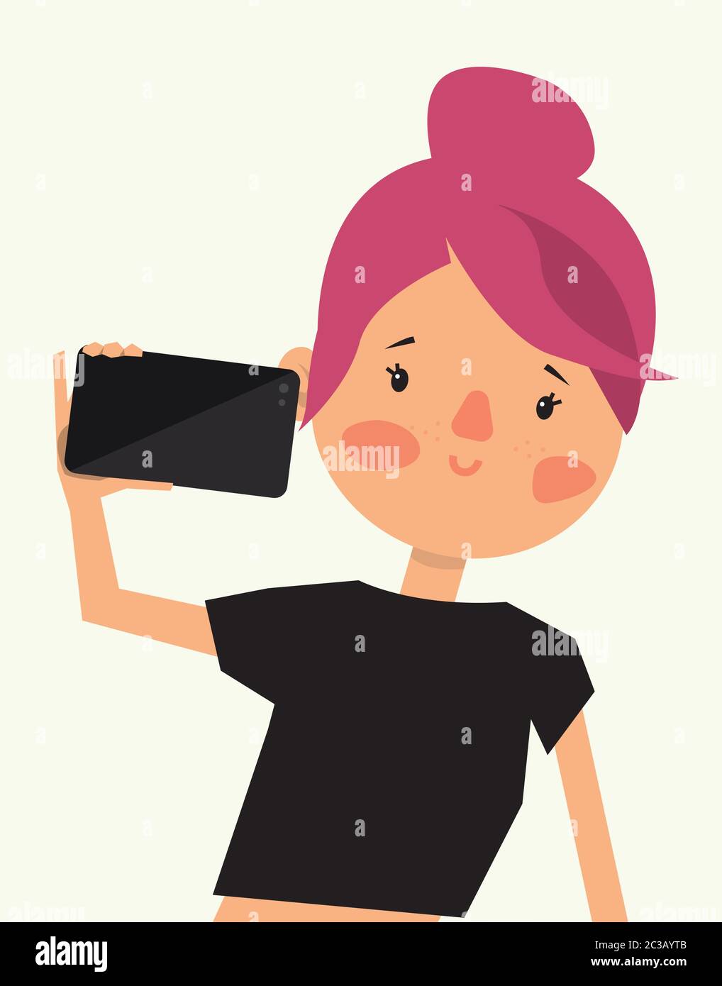 Cartoon Girl with Mobile Phone taking selfie. Vector illustration Stock ...