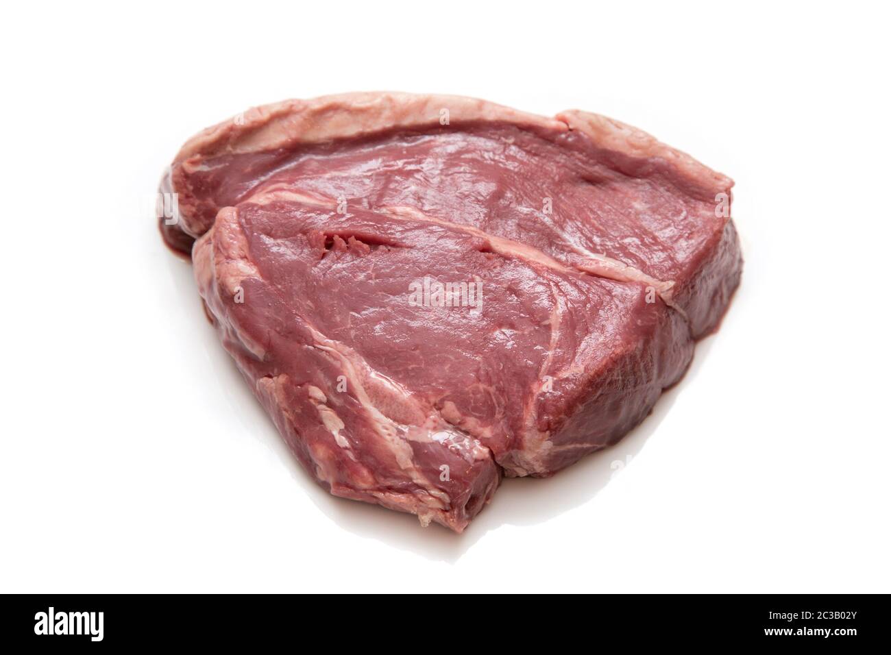 16oz thick cut rump steak isolated on a  white studio background. Stock Photo