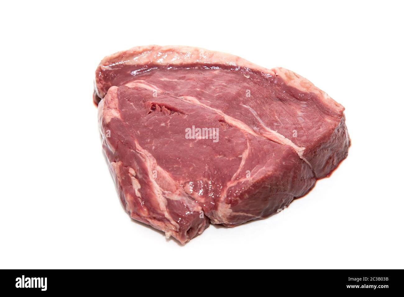 16oz thick cut rump steak isolated on a  white studio background. Stock Photo