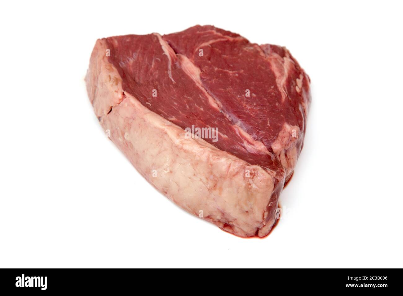 16oz thick cut rump steak isolated on a  white studio background. Stock Photo
