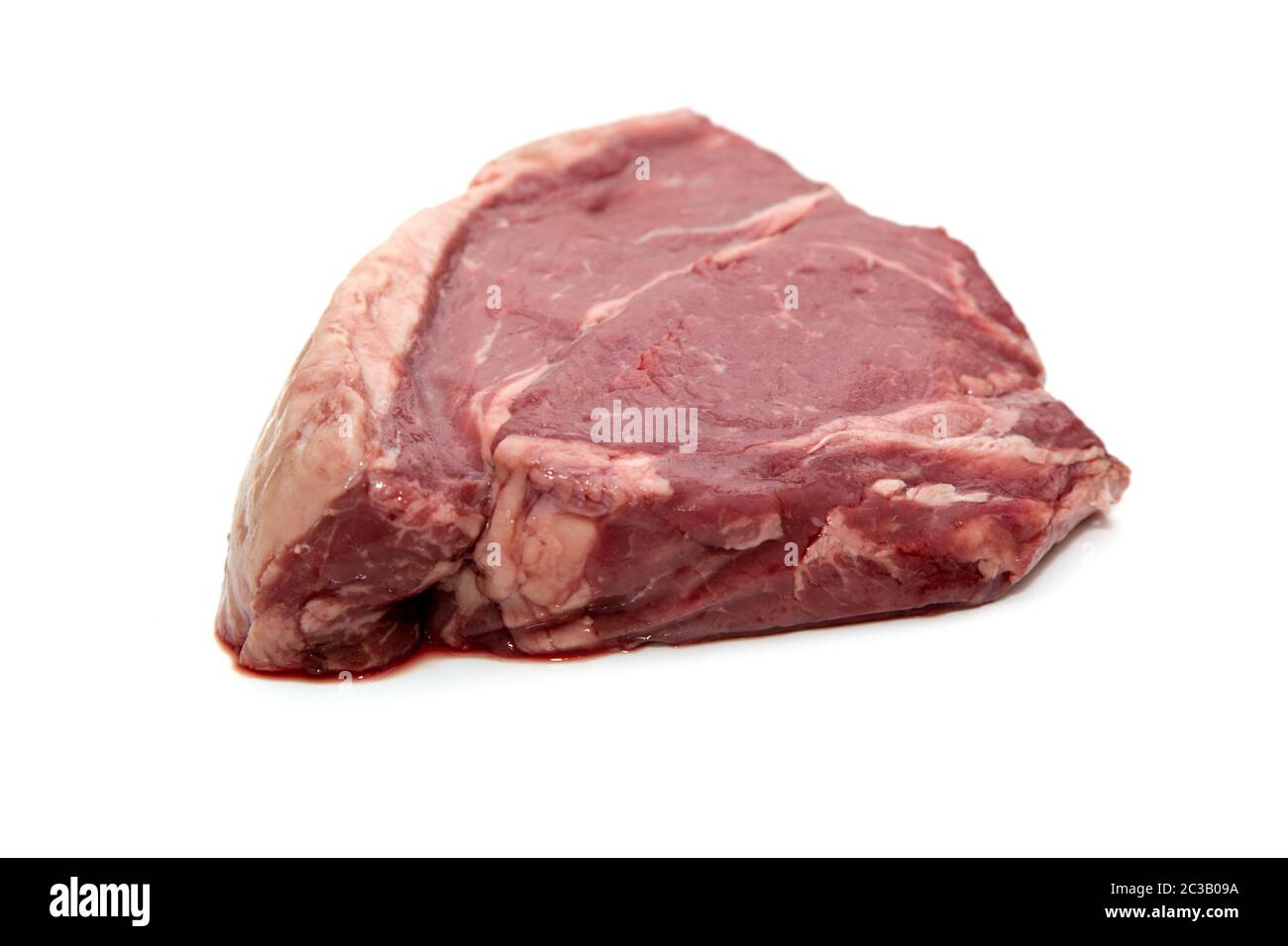 16oz thick cut rump steak isolated on a  white studio background. Stock Photo