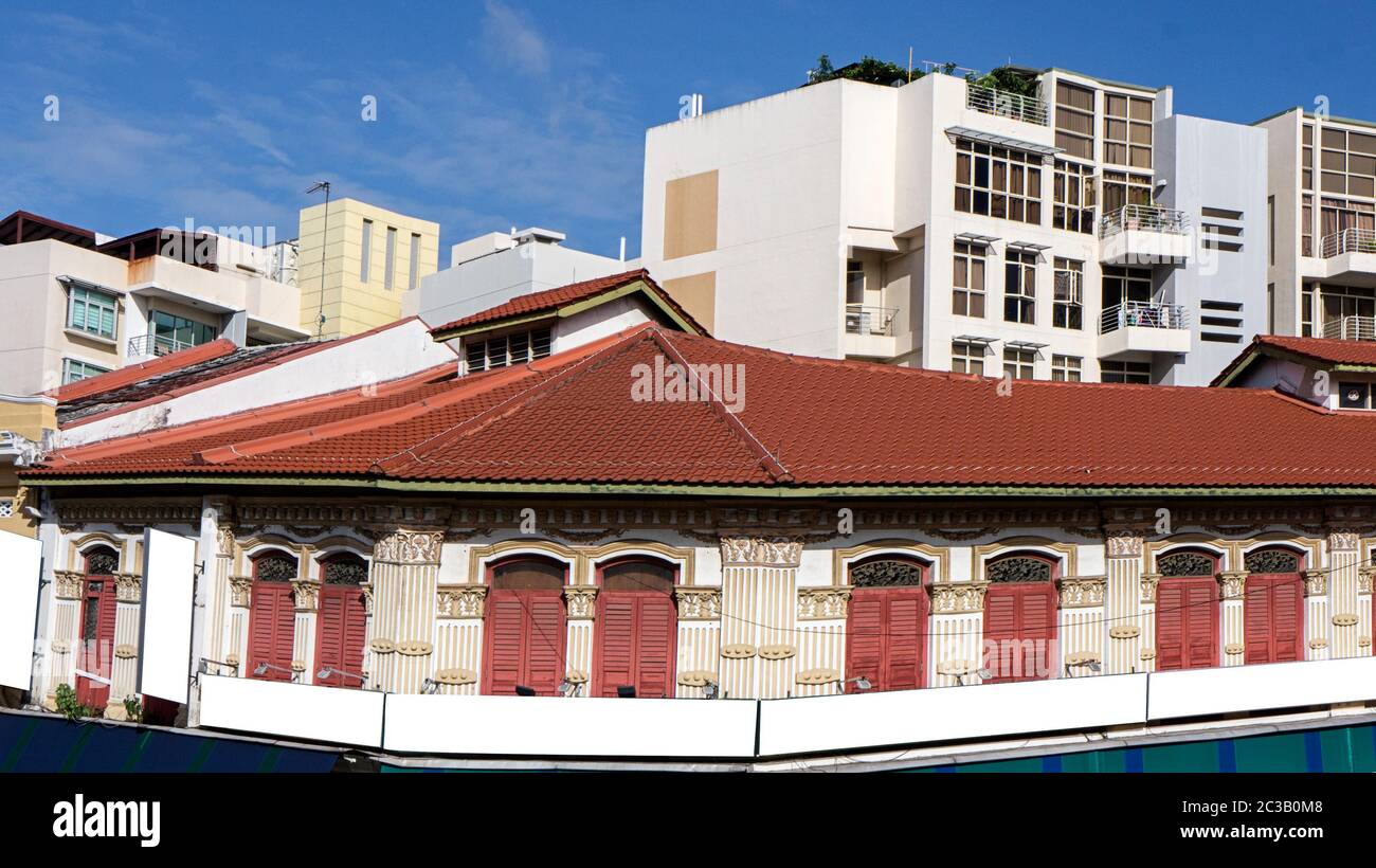 geylang Singapore district historic architecture facade windows blank Stock Photo