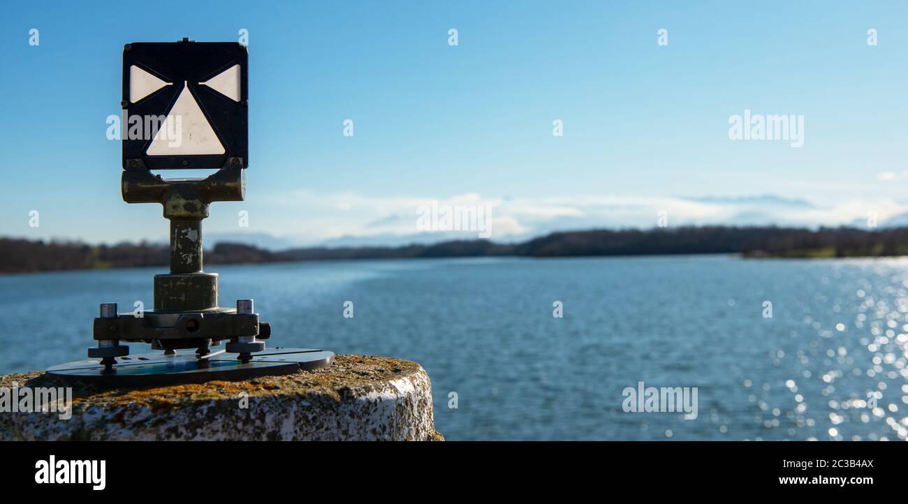 a view of the lake Gabas in the Pyrenees Atlantiques with measuring tool Stock Photo
