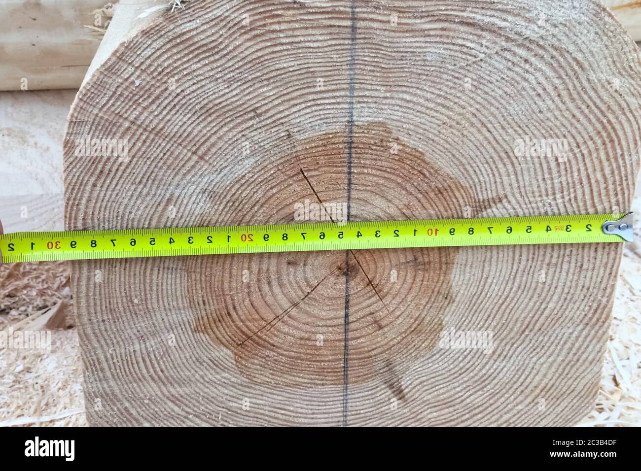 Measurement of the diameter of the log house of a wooden house