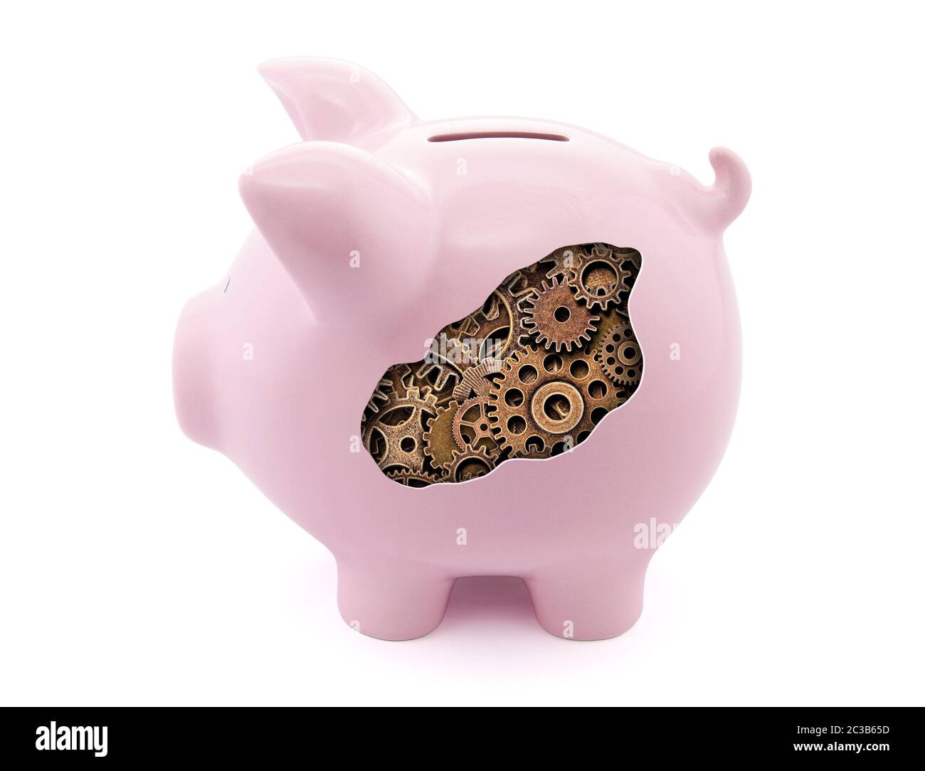 Mechanical piggy bank on white background with clipping path Stock