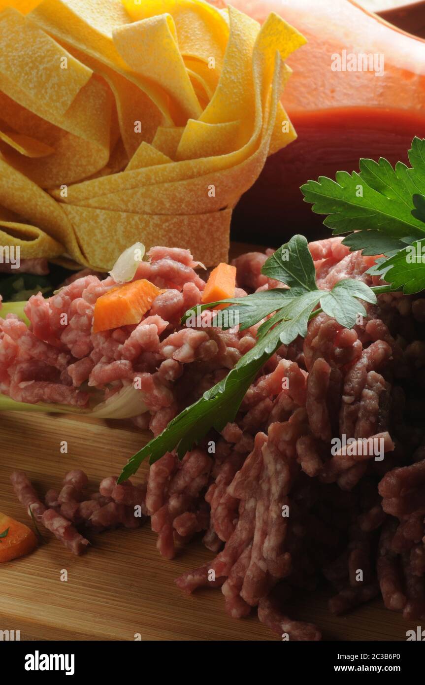 Pappardelle with ingredients to prepare the sauce Stock Photo Alamy