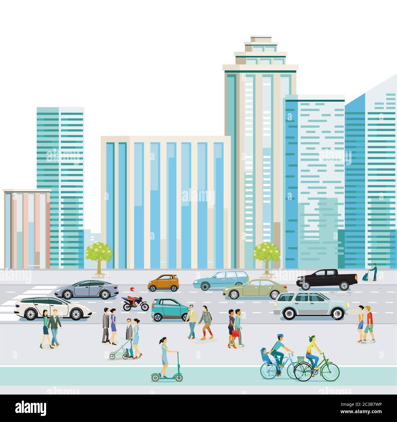 City center with pedestrians and cars on urban street Stock Photo - Alamy