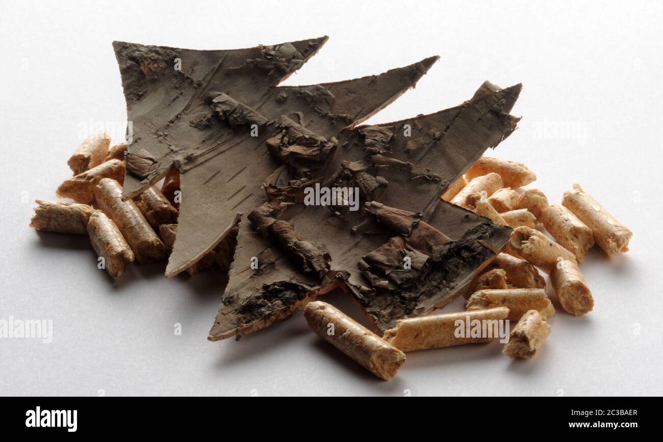 Pellet fuels with christmas tree Stock Photo