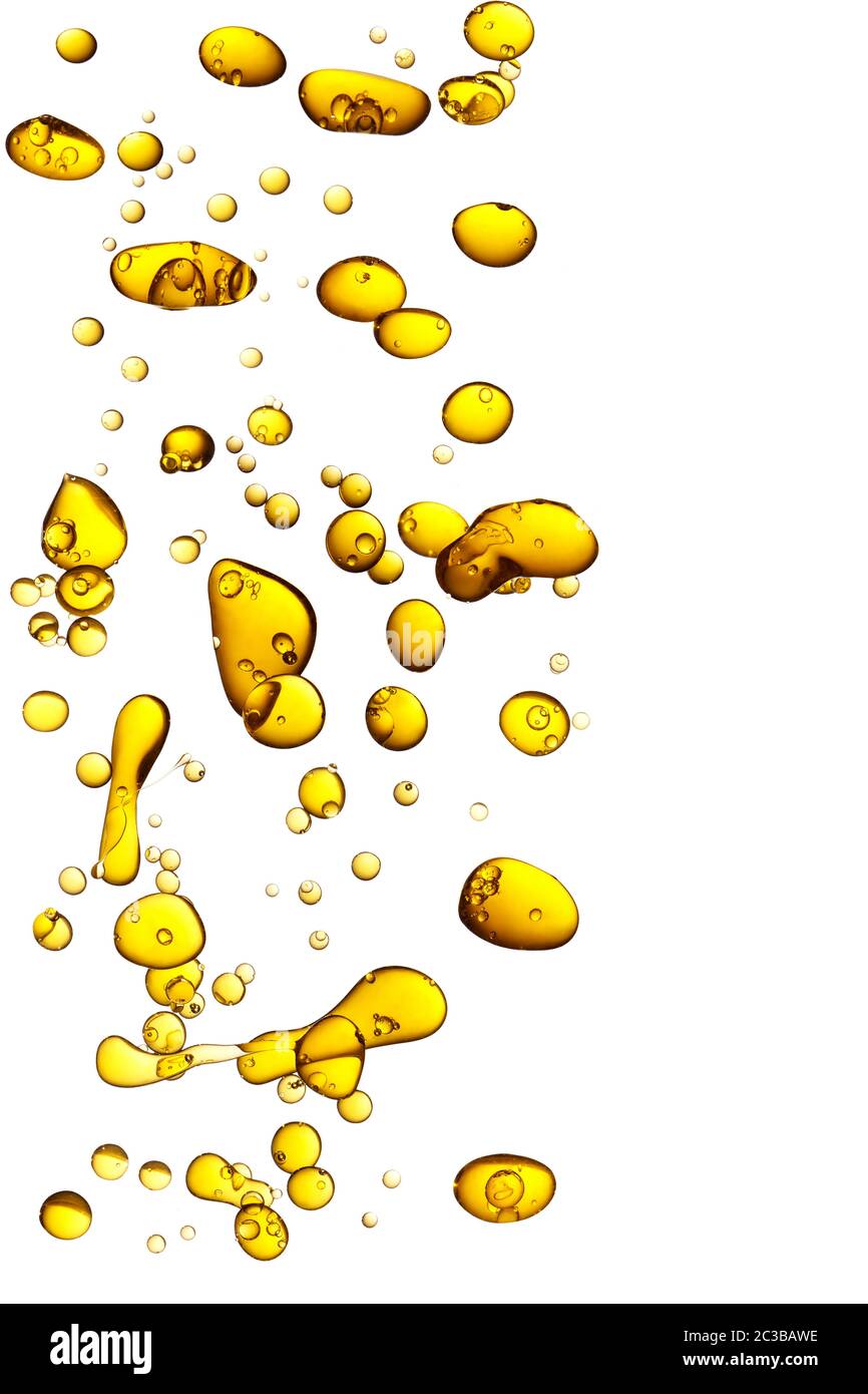 Oil Bubbles Isolated on White Background, Closeup Collagen Emulsion in