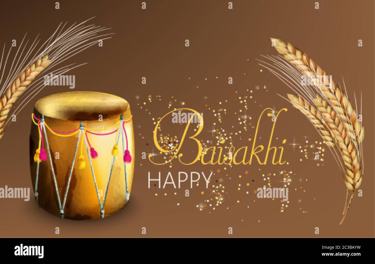 Happy baisakhi greeting card with wheat spice and festival ...