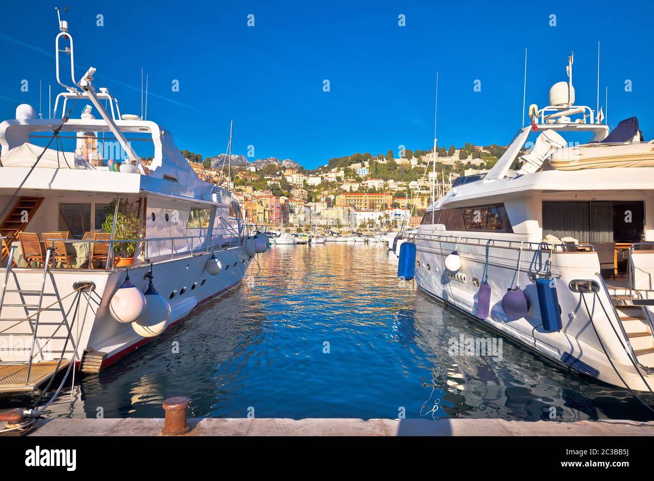 Menton. Luxury yachting harbor of Menton at Cote d Azur view Stock Photo