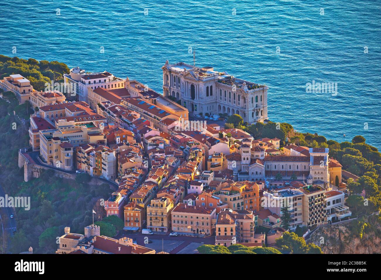 Old Monaco town on the rock colorful panoramic view from above Stock Photo