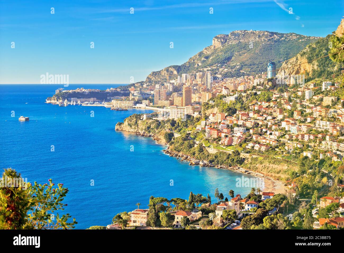 Monaco cityscape and coastline colorful nature of Cote d'Azur view Stock Photo