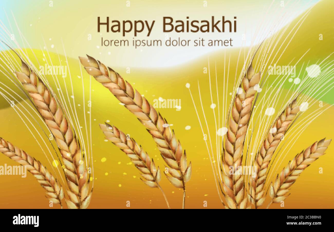 Happy baisakhi greeting card with wheat spice and colorful blurred ...