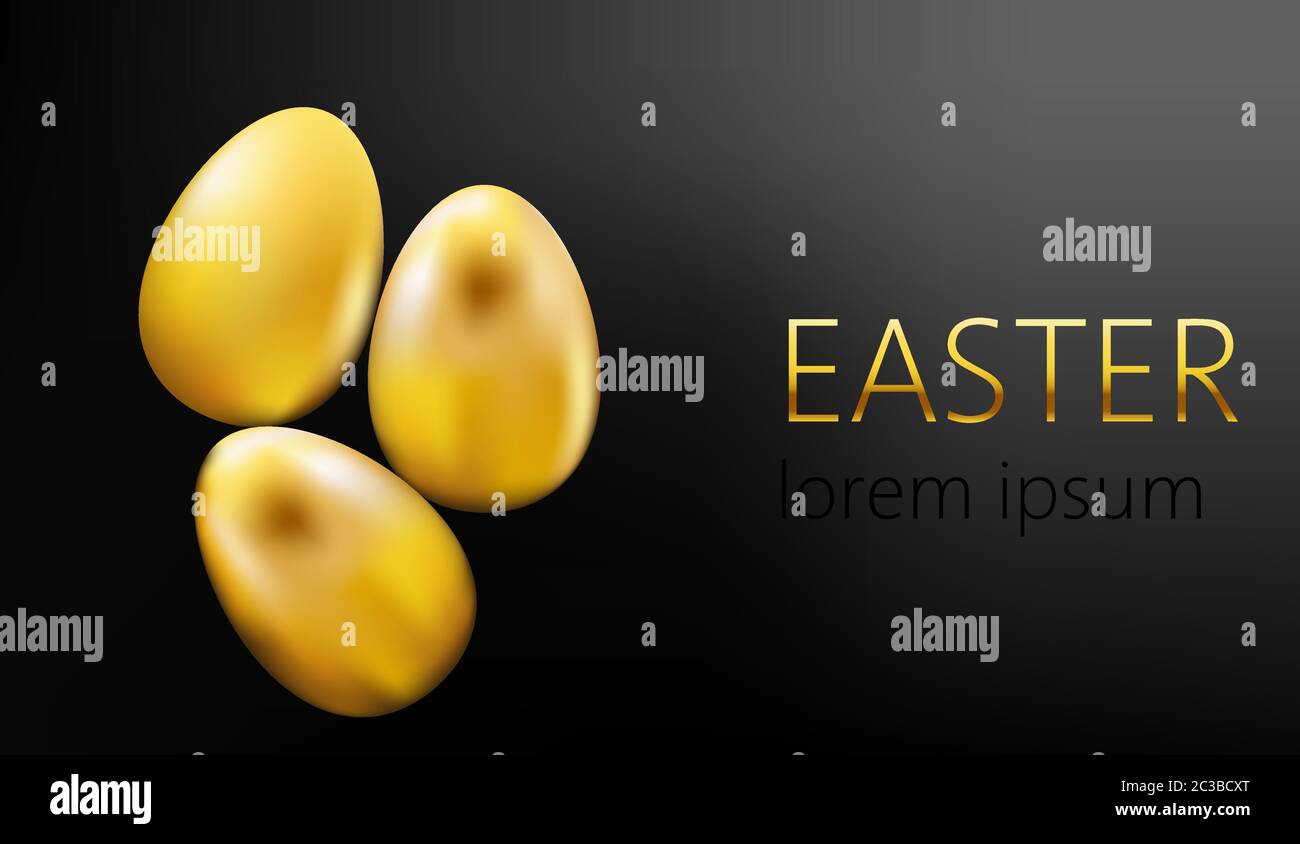 Golden easter eggs on black gradient background. Place for text. Vector Stock Vector