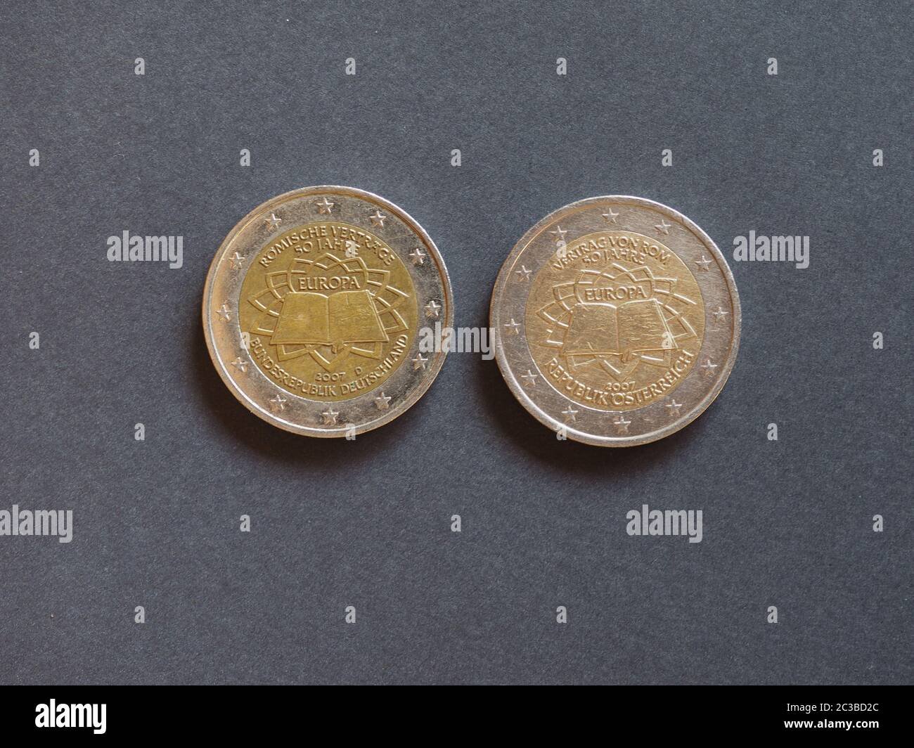 Roemische Vertraege aka Vertrag von Rom (translation: Roman Treaty) German and Austrian Euro coins Stock Photo