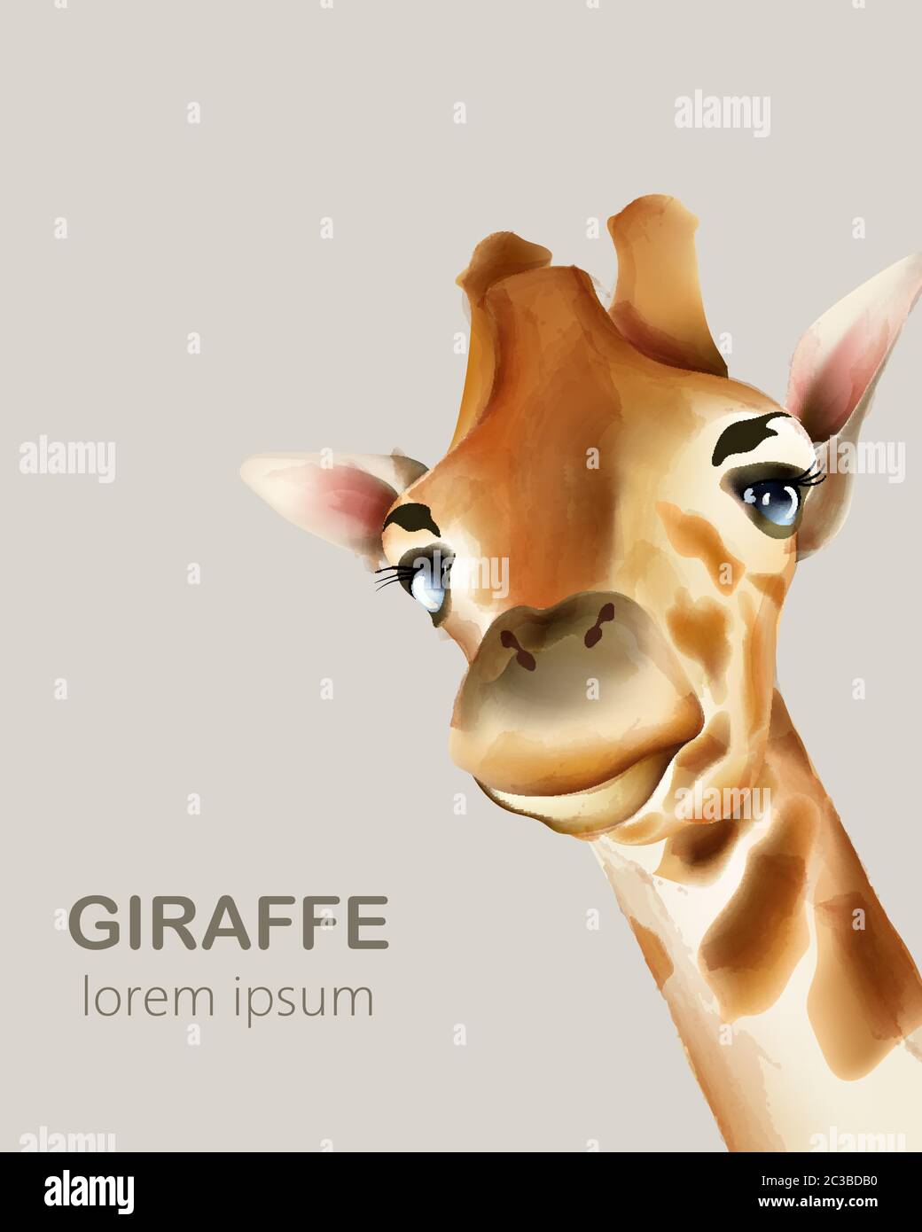 Watercolor portrait of giraffe head. Wildlife animals. Vector Stock Vector