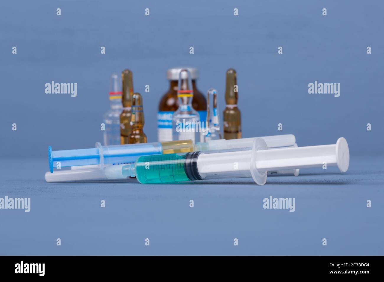 syringes with ampules of drugs Stock Photo Alamy