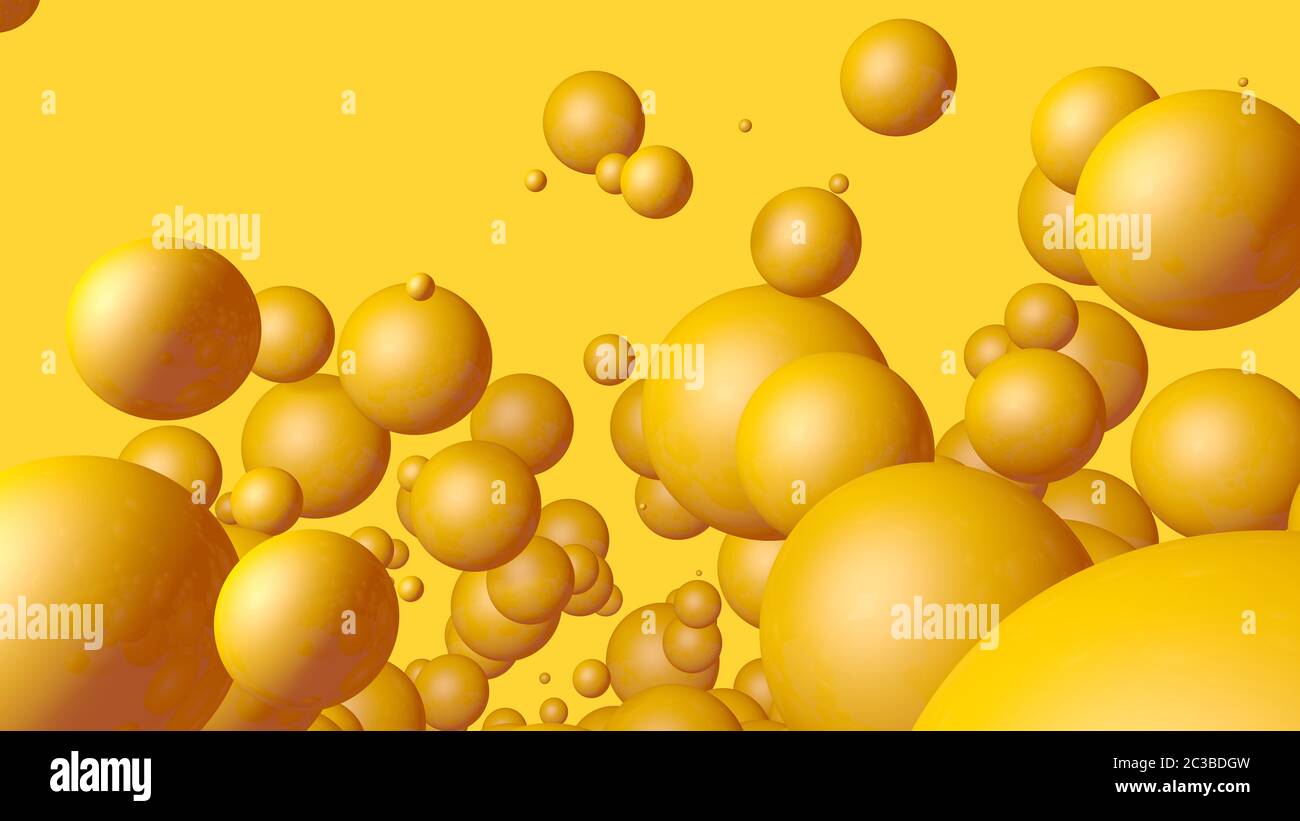 3d rendering Spheres Abstract background glossy Yellow bubbles balls on ...