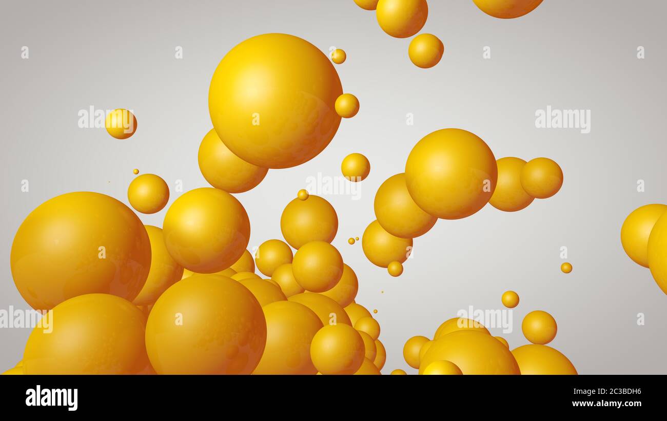3d rendering Spheres Abstract background glossy Yellow bubbles balls on ...