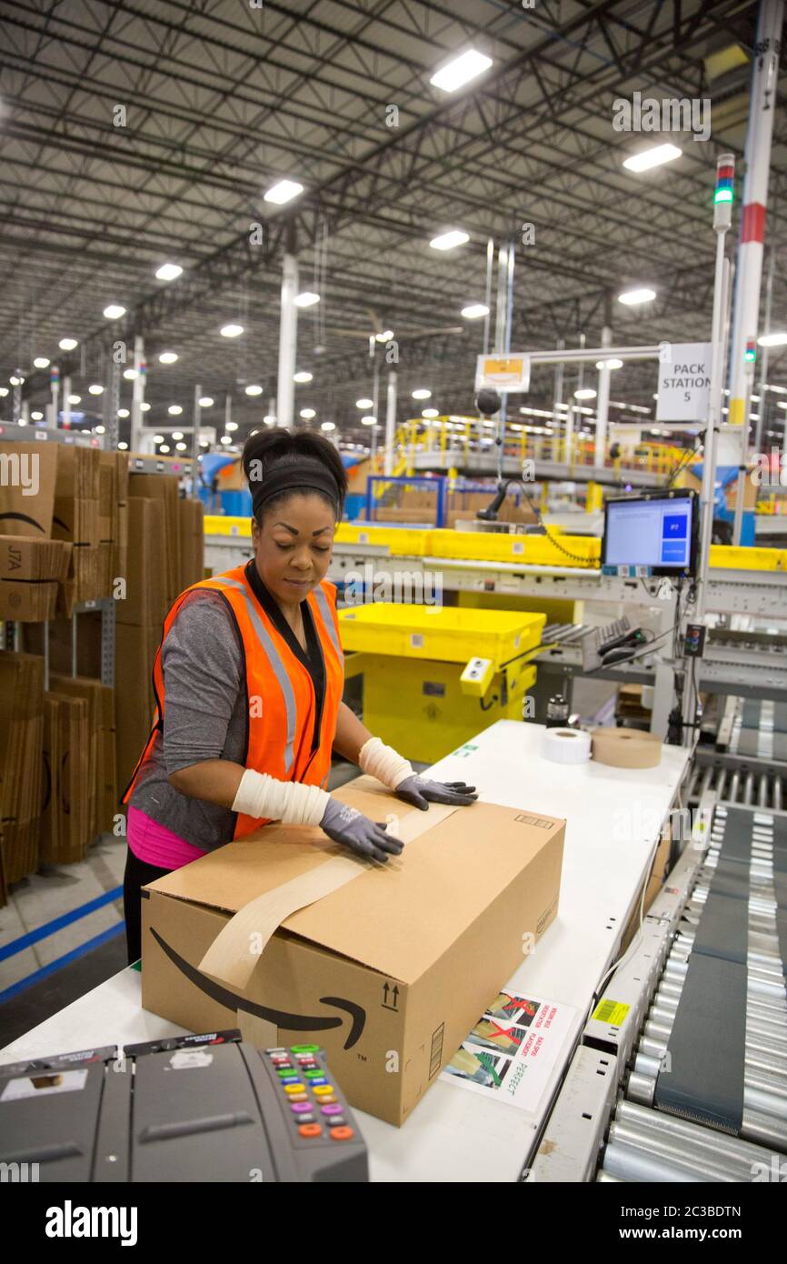 Amazon fulfillment Center - 1.25 million square foot Amazon shipping center  in Schertz, Texas. The fulfillment facility includes a proprietary  "robo-stow" robotic arm system and employs nearly 500 full-time employees  who use