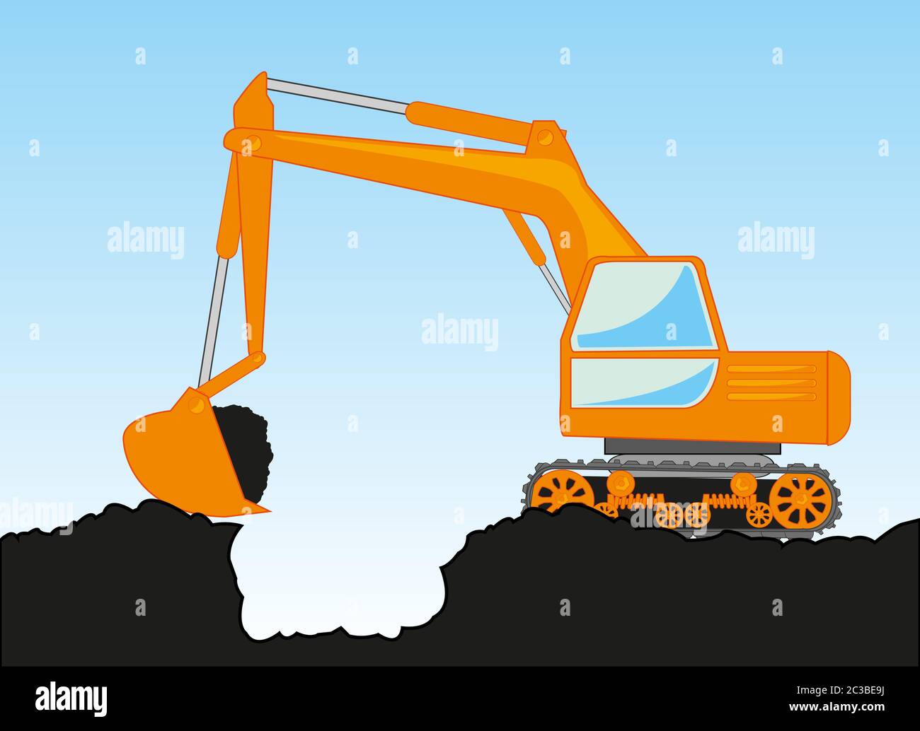 Vector illustration of the special technology excavator digging ground ...