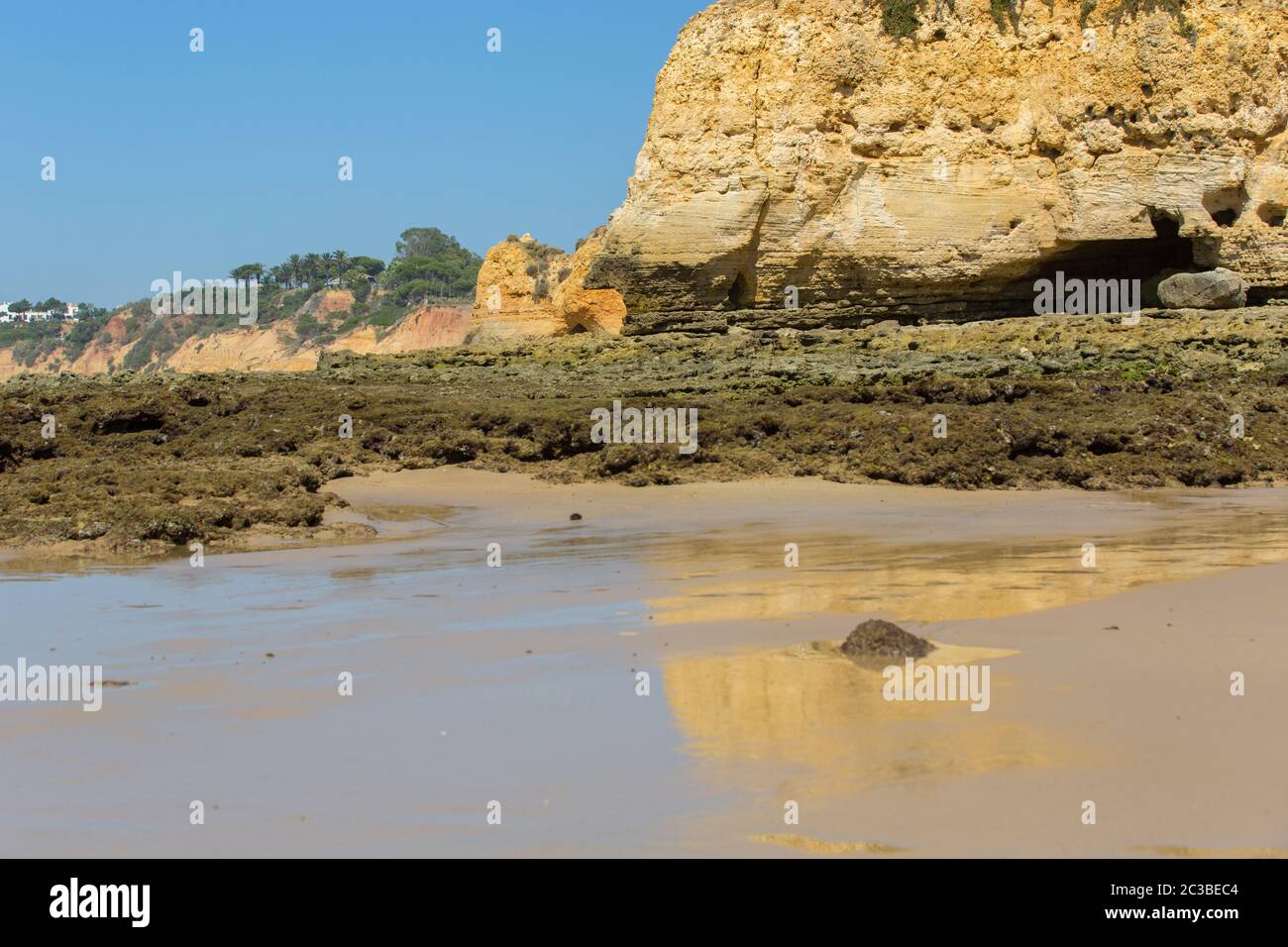 beach of Olhos de Agua in Albufeira. This beach is a part of famous tourist region of Algarve. Stock Photo