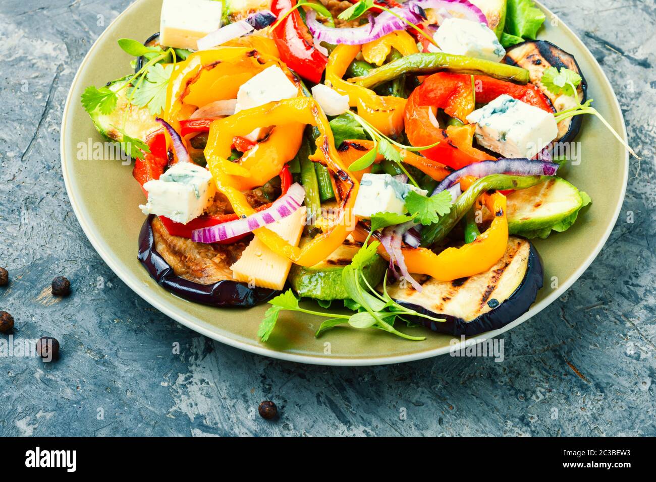Roasted vegetables.Grilled pepper, eggplant and zucchini salad