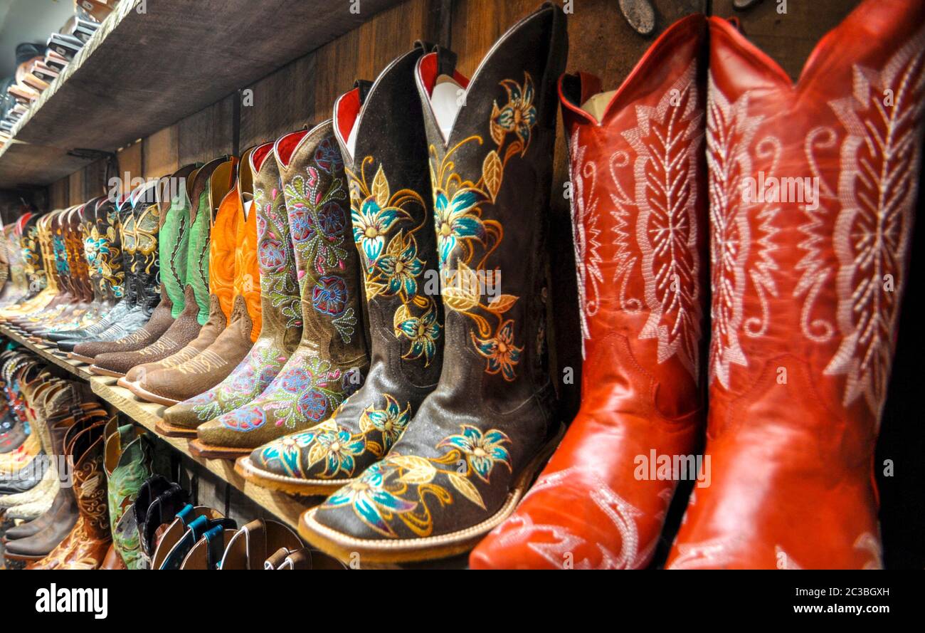 Wall of Cowboy Boots Stock Photo