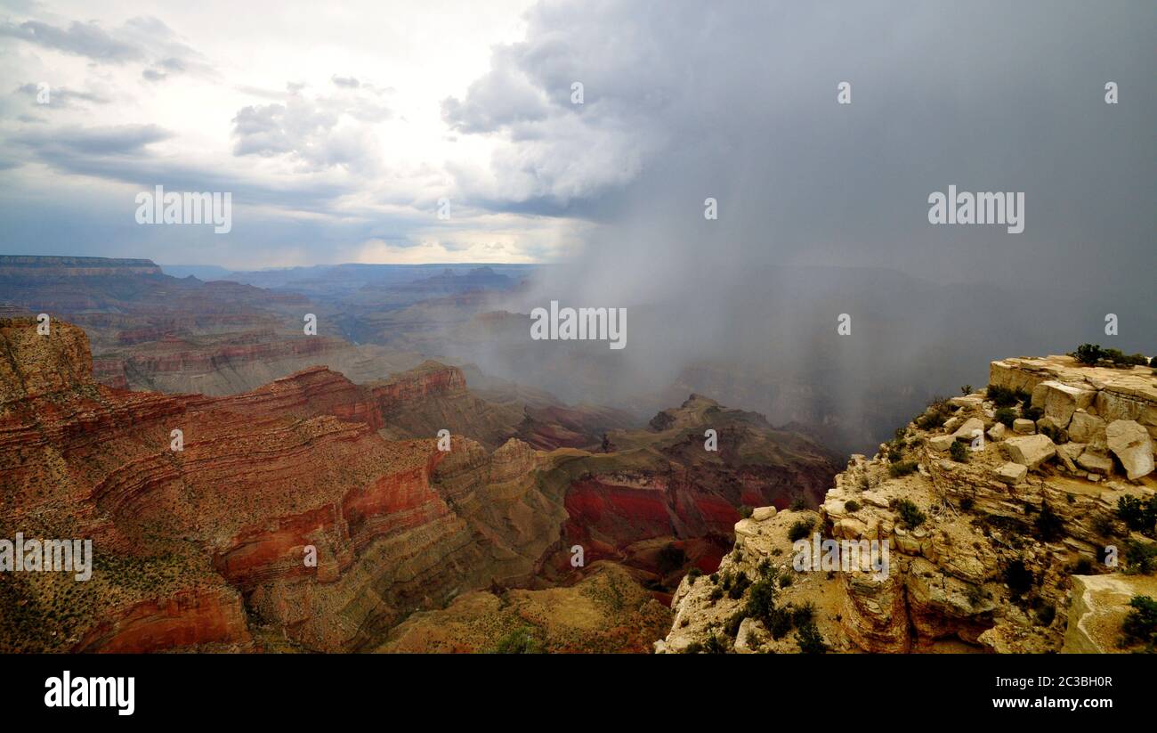Rain over Grand Canyon at Desert Tower Stock Photo - Alamy