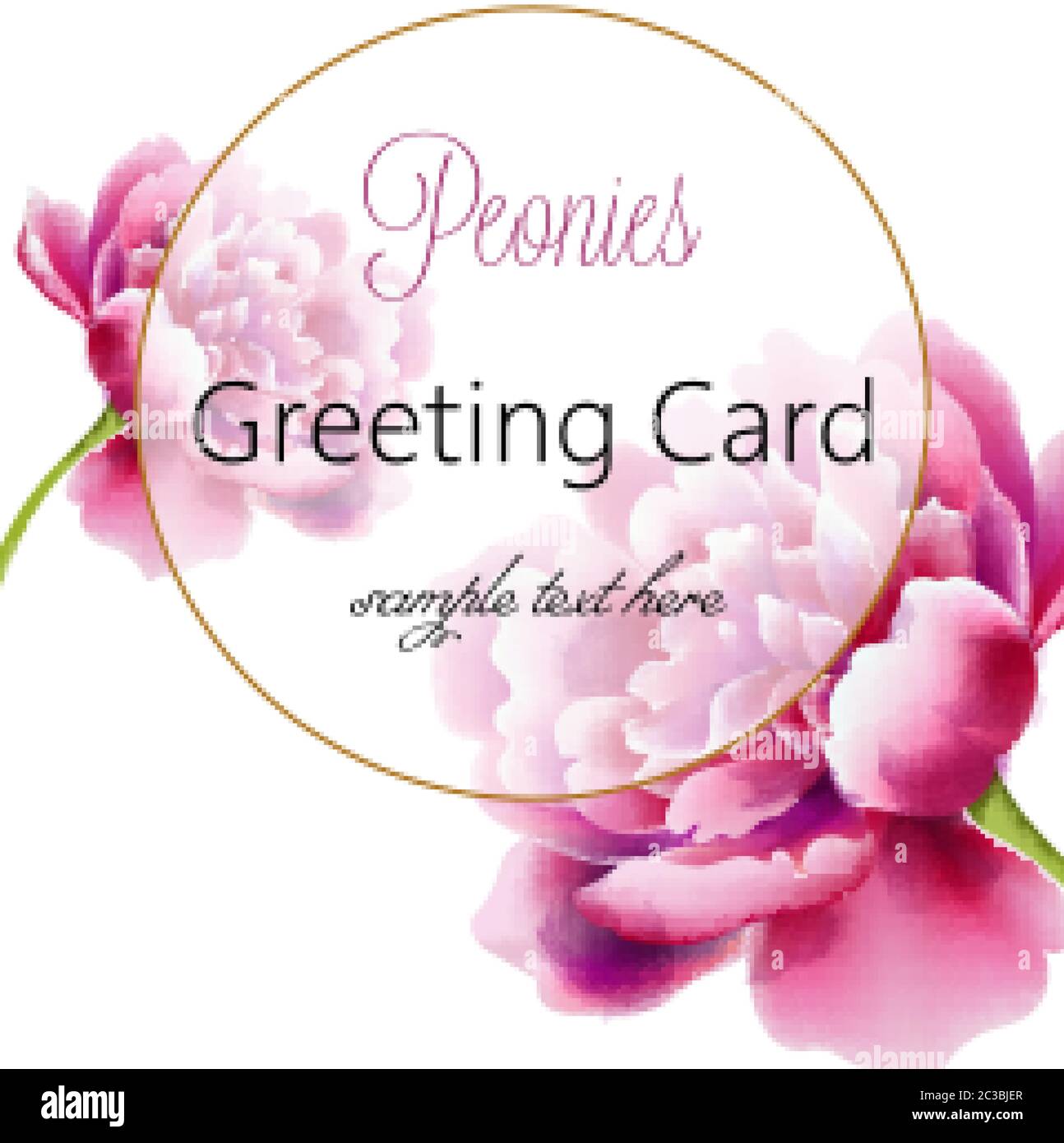 Greeting card with pink peonies flowers and place for text. Watercolor ...
